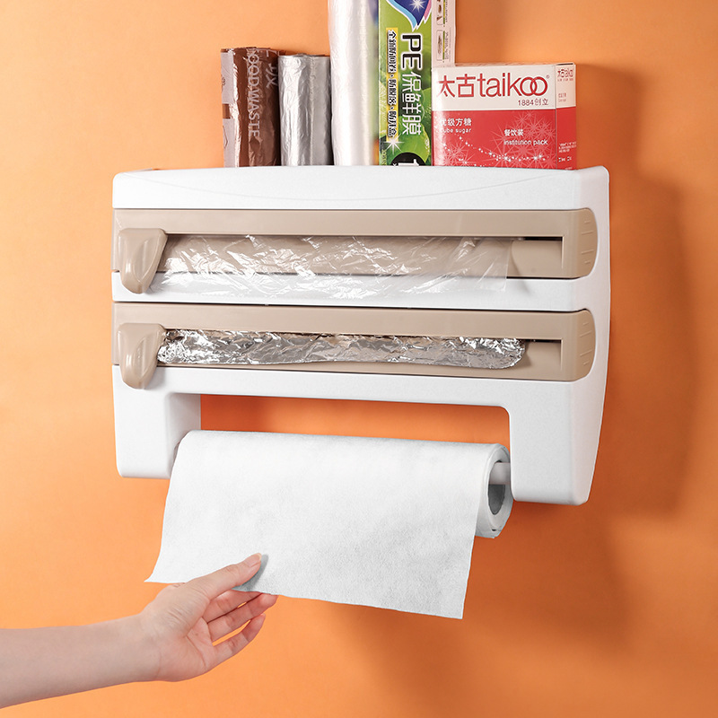 Multi-functional Shelf Organizer Cling Film Storage Rack Wrap Cutting Wall Hanging Paper Towel Holder Kitchen Accessories