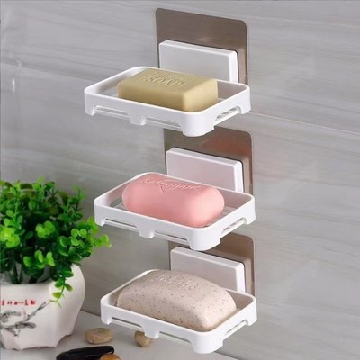 2023 Paste Drain Soap Holder Box Wall-mounted Soap Dish Plastic Home Daily Punch-free Bathroom Shelf Box