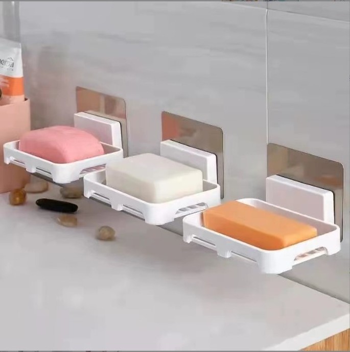 2023 Paste Drain Soap Holder Box Wall-mounted Soap Dish Plastic Home Daily Punch-free Bathroom Shelf Box