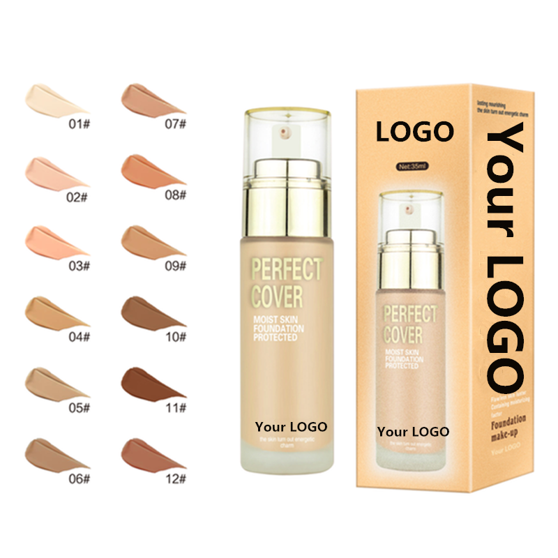 Custom Private Label Foundation Base Makeup Face Concealer Cream Brighten Makeup Waterproof Natural Liquid Foundation