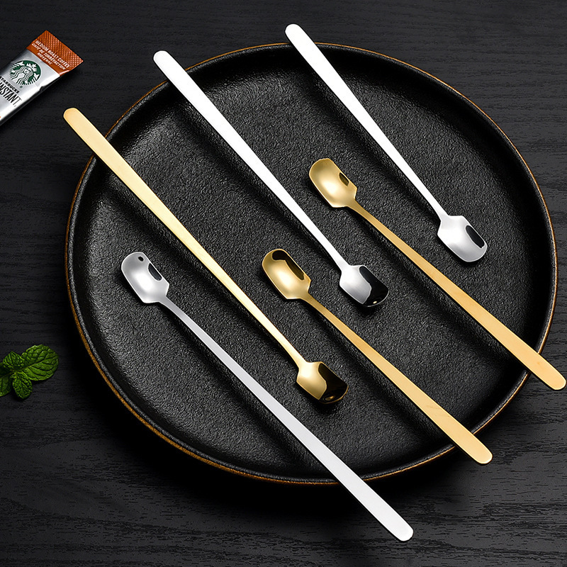 High quality luxury silver golden  Korean Long Handle Gift Metal Stainless Steel Tea Coffee Gold Spoon