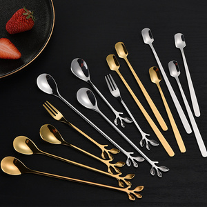 High quality luxury silver golden  Korean Long Handle Gift Metal Stainless Steel Tea Coffee Gold Spoon