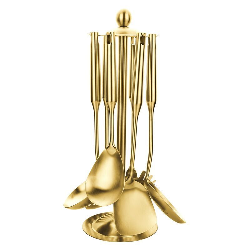 Custom Non stick Kitchen gadgets gold rose gold plating cooking tools stainless steel utensil set with stand