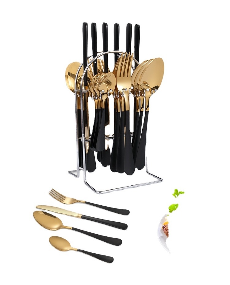 Stainless Steel Knife Fork Spoon set 24pcs Gold Rose Gold Flatware Silverware Cutlery Set With Stand