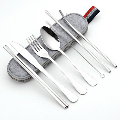 Stainless Steel Travel Camping Cutlery Knife Fork Spoon Chopsticks Set With Case,Lunch Box Utensils, Portable Silverware Set