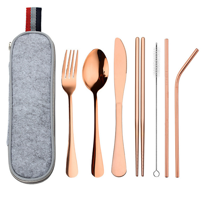 Stainless Steel Travel Camping Cutlery Knife Fork Spoon Chopsticks Set With Case,Lunch Box Utensils, Portable Silverware Set