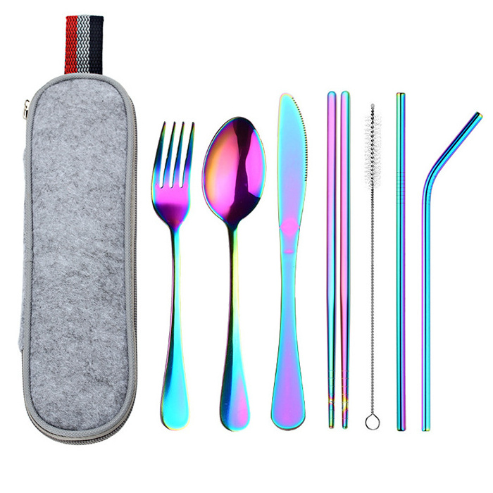 Stainless Steel Travel Camping Cutlery Knife Fork Spoon Chopsticks Set With Case,Lunch Box Utensils, Portable Silverware Set