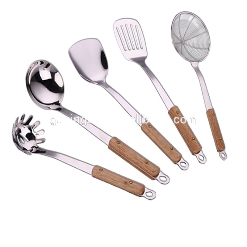 Promo Kitchen Utensil Set Kitchen Appliances Kitchen Tools Silver Customized Simple Stainless Steel Wooden Utensils 10 Sets