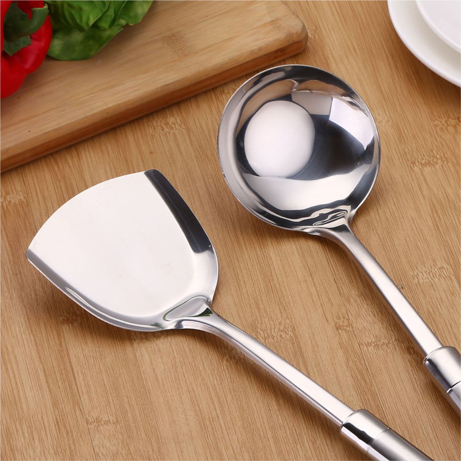 Trade Assurance Kitchen Soup Ladle Skimmer Turner Spatula Rice Scoop Utensil Sets Stainless Steel Modern Customized Silicone