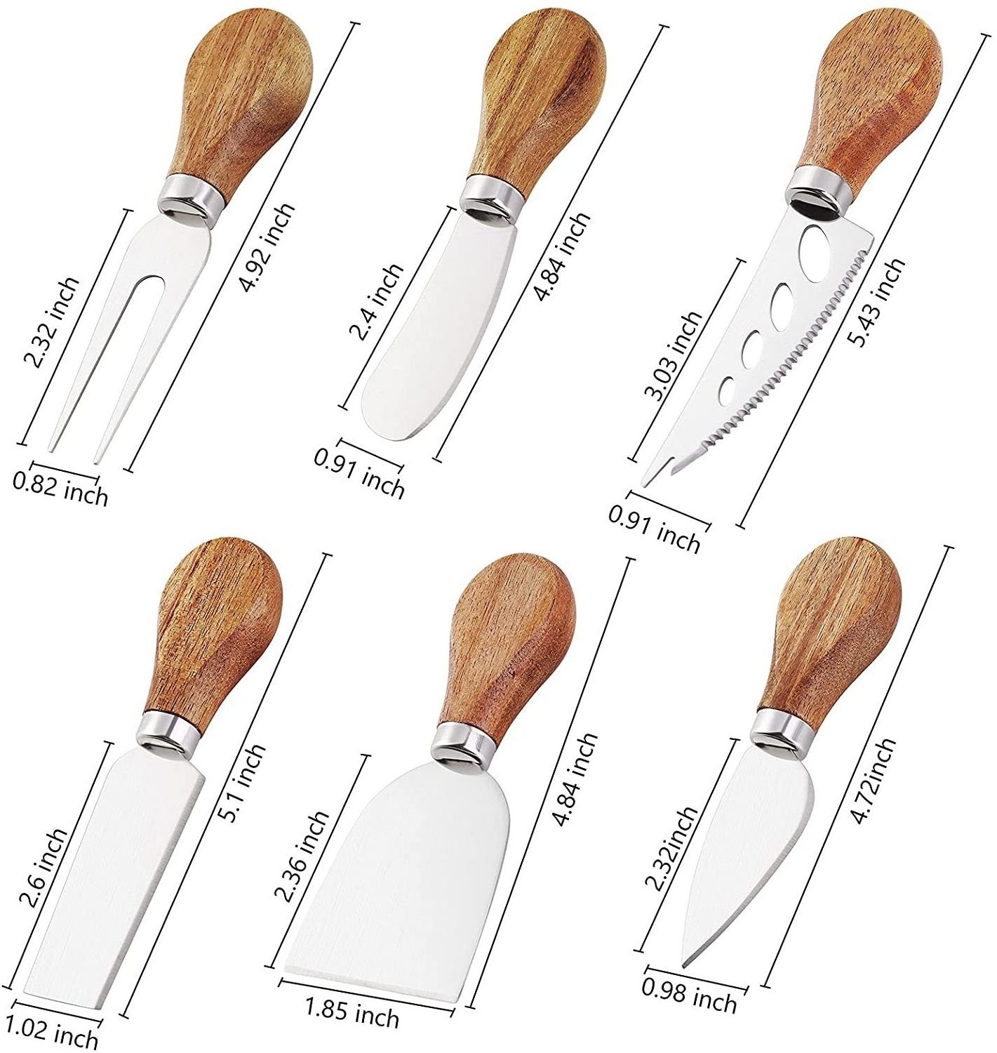 Wooden Bamboo Handle 4 Pcs Cheese Pizza Knives set Stainless Steel Cheese Cutter for Parties Wedding Christmas Birthday