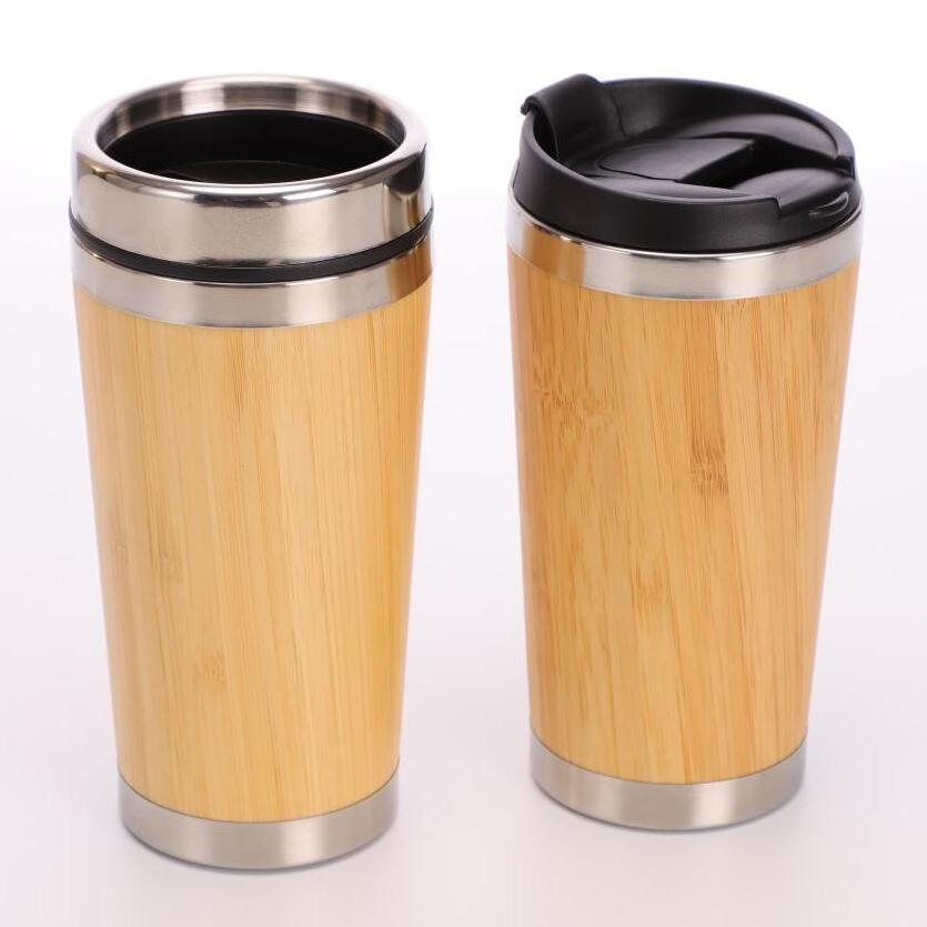 Stainless Steel Water Bottle Eco-friendly Bamboo Lid Vacuum Thermos Double Wall Smart Coffee Tea Vacuum Flask with Handle