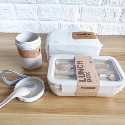 Biodegradable Bento Rice Husk eco lunch bag soup cup Lunch Box with cutlery