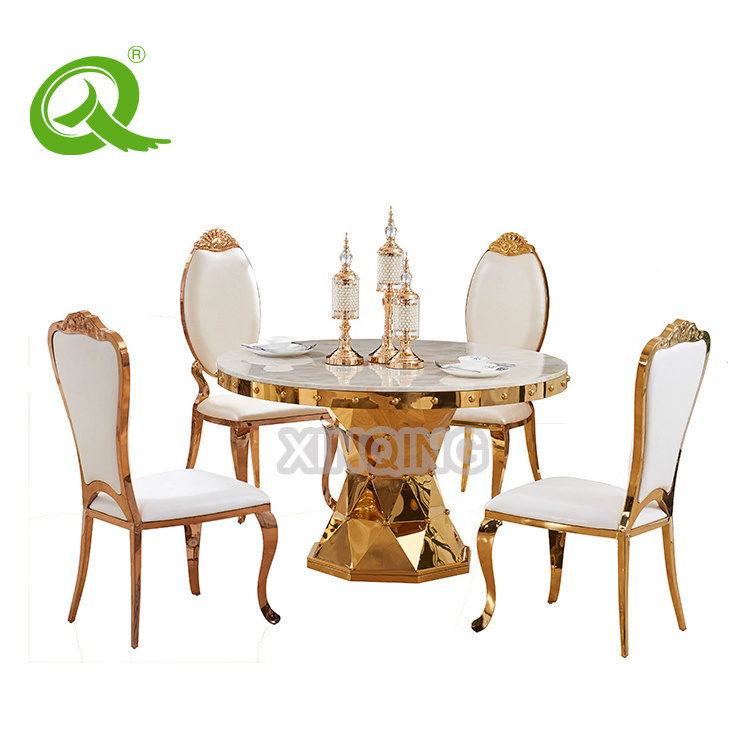 Gold Stainless Steel Furniture Shining Diamond Marble Dining Table Set