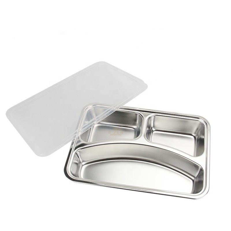 Customized polishing stainless steel dinner plate food kids travel tray with cover