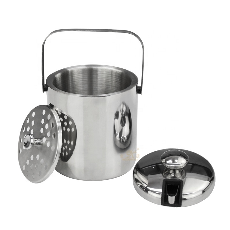 Ice bucket Stainless Steel Double Wall Insulated Metal Big Stainless Steel Copper Buckets Cooler Round ice bucket