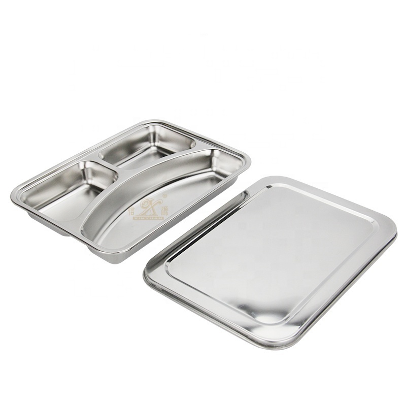 Customized polishing stainless steel dinner plate food kids travel tray with cover