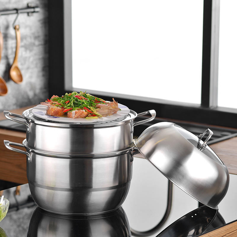 steamer pot OEM hot selling large stainless steel 2/3 layer restaurants kitchenware soup pot food steamer pot with glass lid