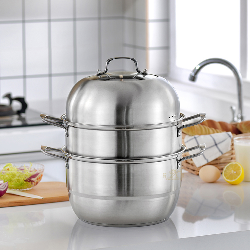 steamer pot OEM hot selling large stainless steel 2/3 layer restaurants kitchenware soup pot food steamer pot with glass lid