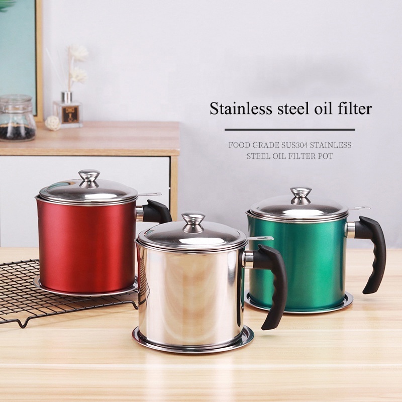 Stainless Steel Oil Filter Pot High Quality oil colanders pot With Strainer Plate Oil Strainer Pot Grease Cup For Storing Frying