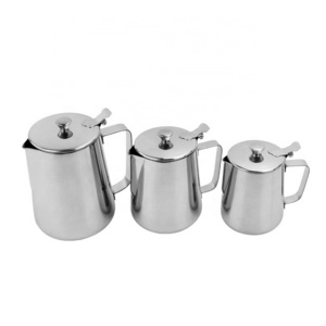 Manufacturer OEM stainless steel sharp spout  milk frother pitcher milk jug  with lid