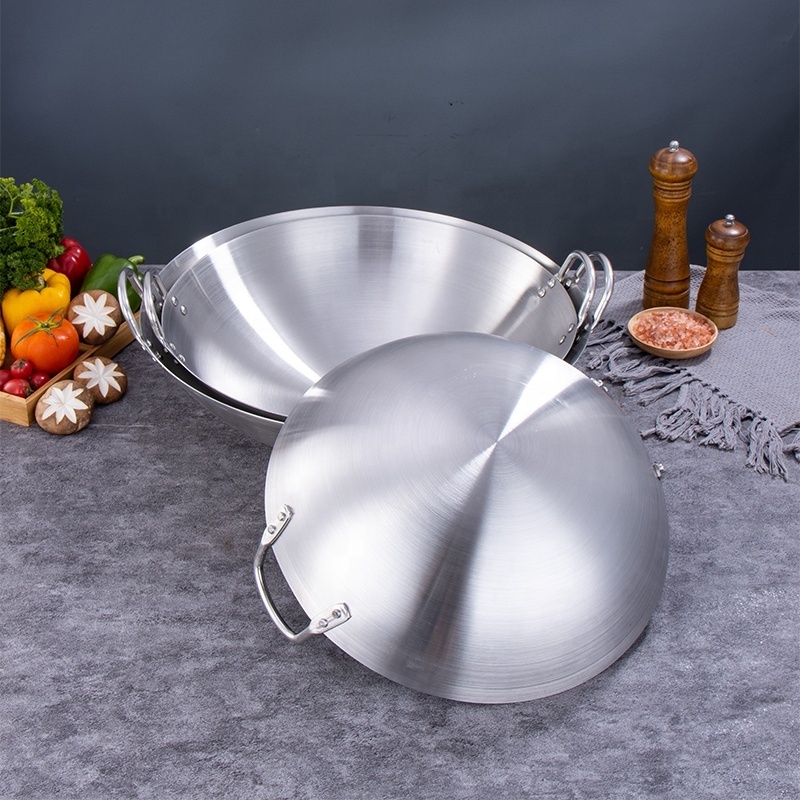 Factory outlet Promotion stainless steel Chinese wok pan with lid and wok box stainless steel Korean wok