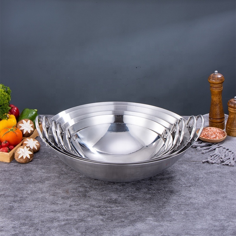 Factory outlet Promotion stainless steel Chinese wok pan with lid and wok box stainless steel Korean wok