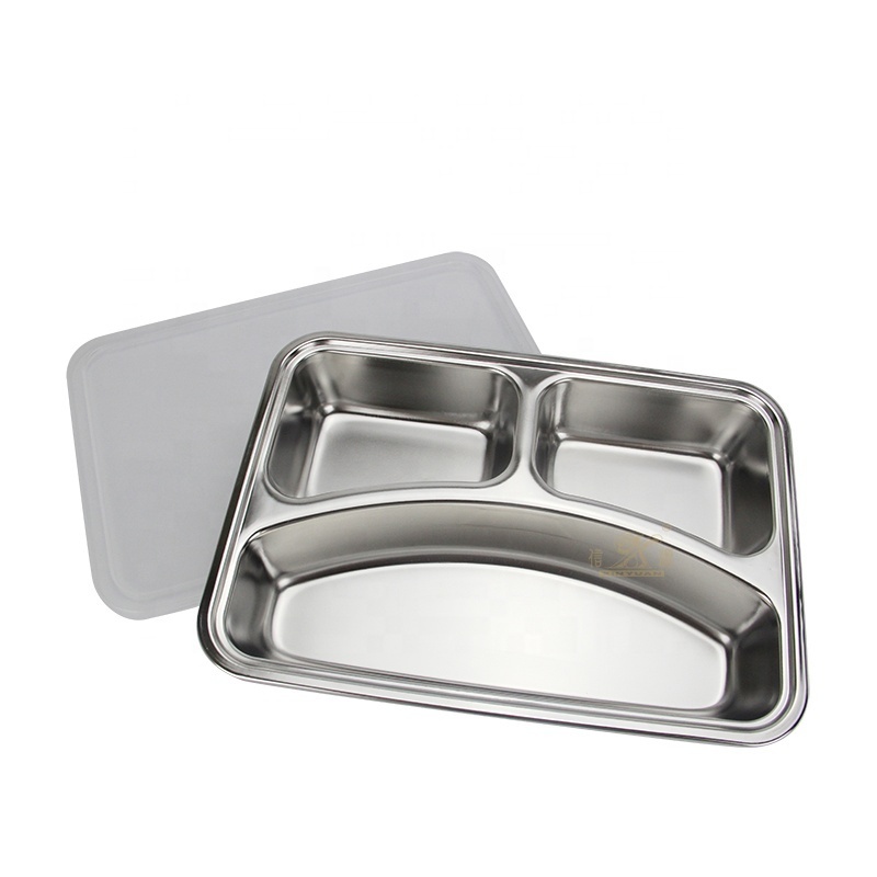 Customized polishing stainless steel dinner plate food kids travel tray with cover