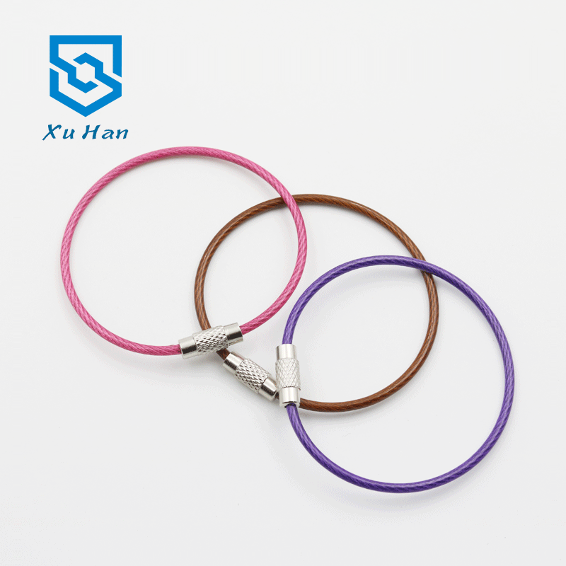 Factory direct sale, high quality PVC coated stainless steel cable with screw lock, wire rope key ring