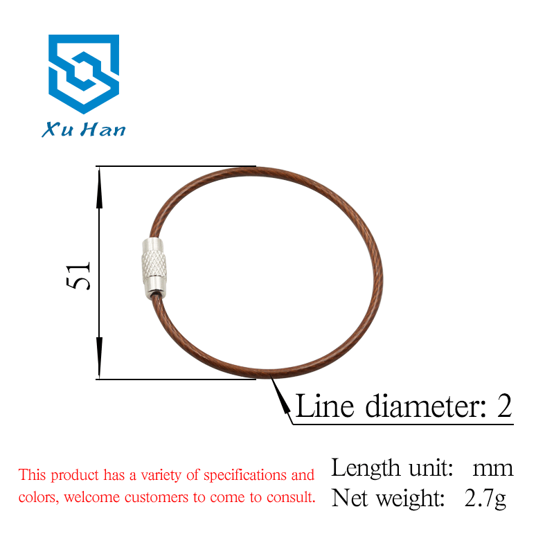 Factory direct sale, high quality PVC coated stainless steel cable with screw lock, wire rope key ring