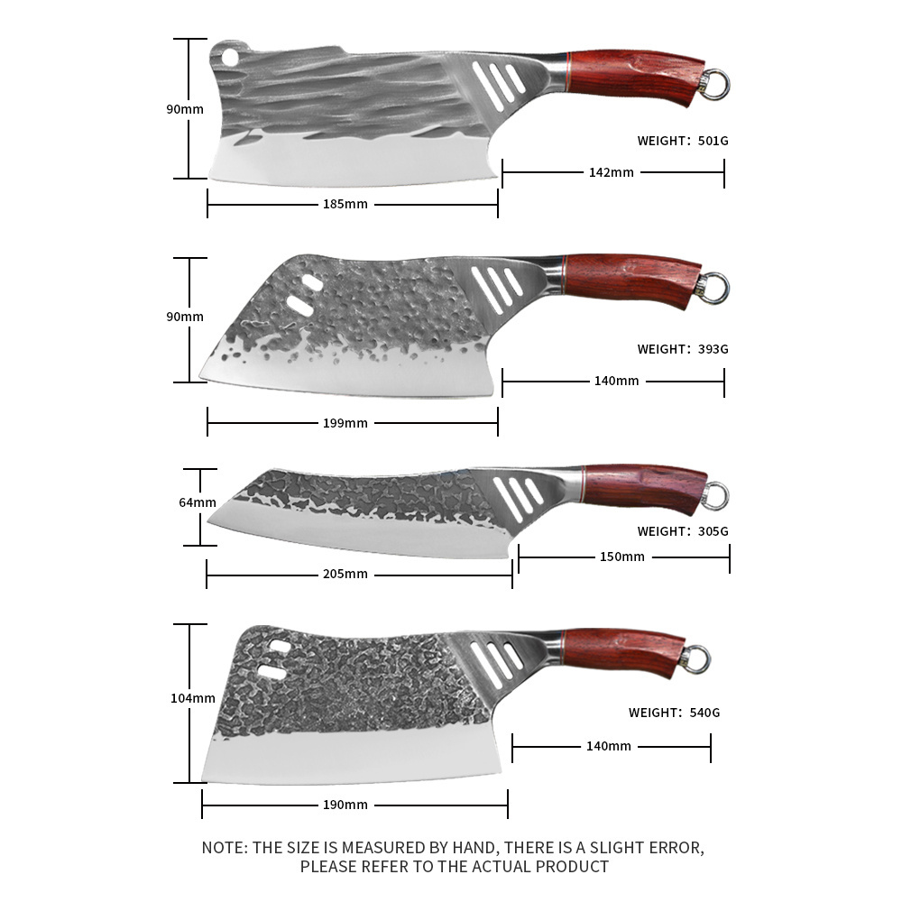 Multifunctional Full Tang High Carbon Stainless Steel Hammer Pattern Slaughter Boning Butcher Serbian Kitchen Chef Knife  Set