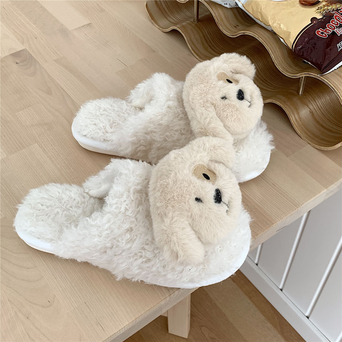 XIXITIAO Indoor slippers cotton winter house women animal 2023 fluffy plush with dogs big eye dog fur faux shearling slippers