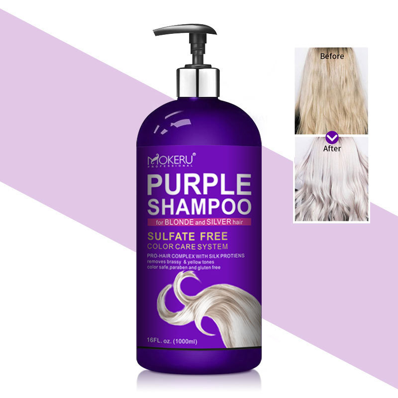 MOKERU purple silver ash color shampoo bleached yellow color brassy- away tones hair removed color dye shampoo