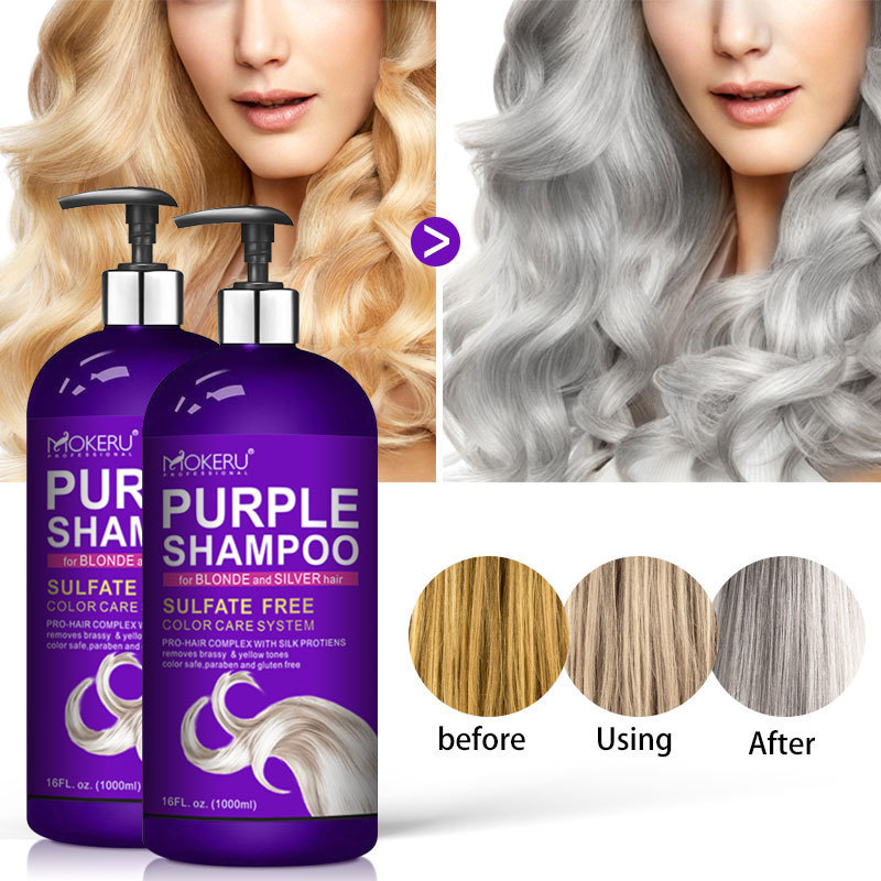 MOKERU purple silver ash color shampoo bleached yellow color brassy- away tones hair removed color dye shampoo