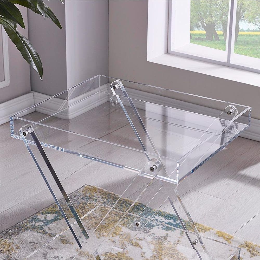 Modern Style clear Furniture Acrylic KD table with tray for Living room/kitchen/Bed Room