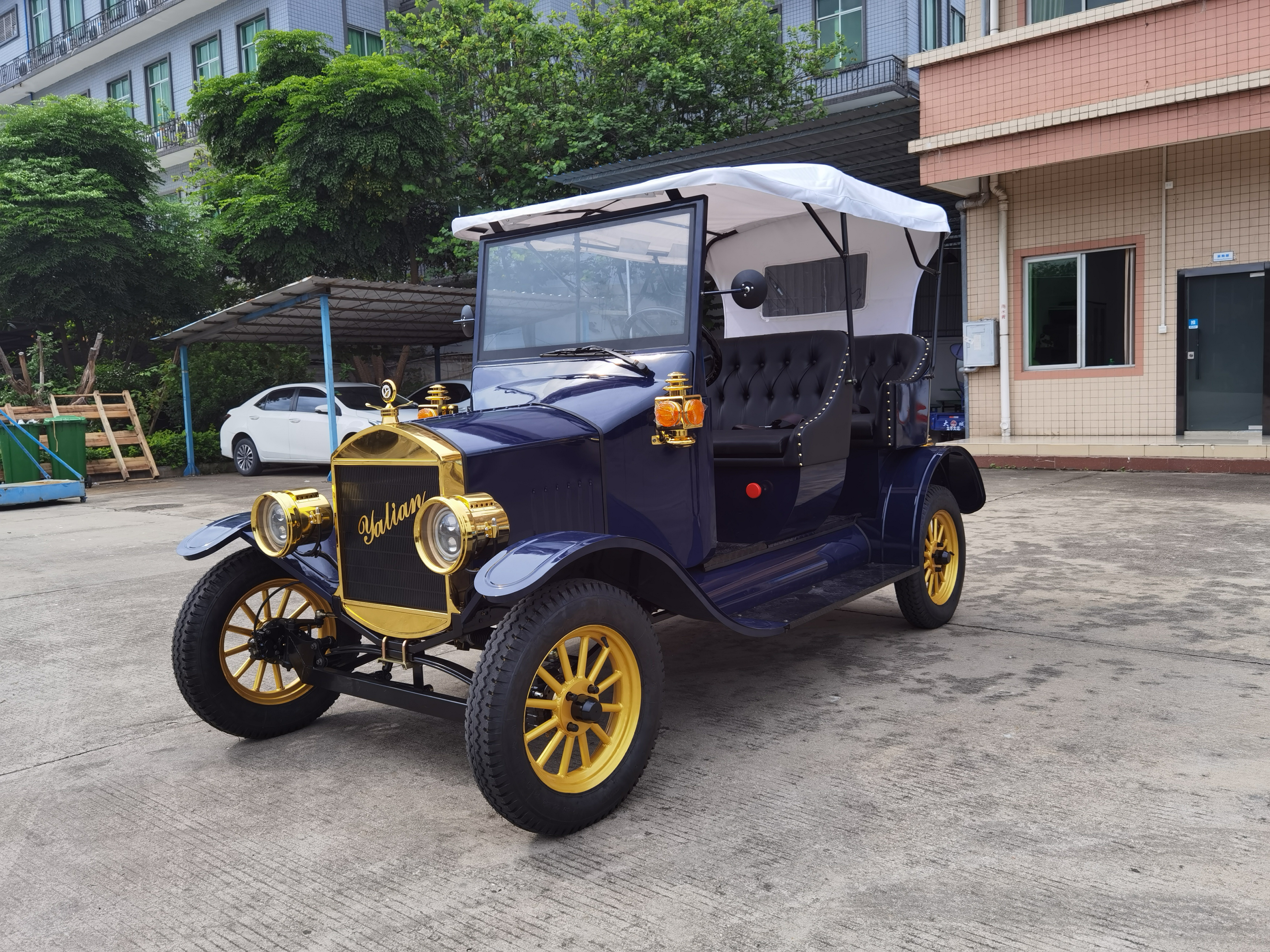 Electric vintage metal car two parts doors five seaters