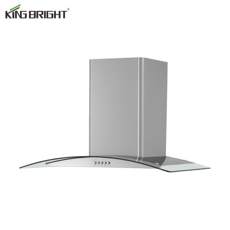 Modern Novel Design Stainless Steel Curved Glass Chimney 70cm Baffle Filter Extractor Kitchen Chimney Hood