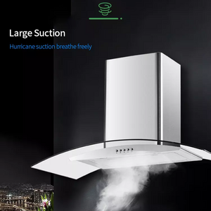 Modern Novel Design Stainless Steel Curved Glass Chimney 70cm Baffle Filter Extractor Kitchen Chimney Hood