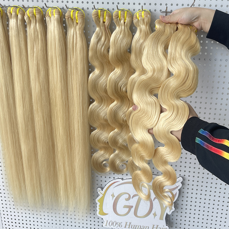 Russian Free Sample Raw Wefted Human Hair Extensions 613 Blonde Bundles with Frontal Hair Weave Distributors