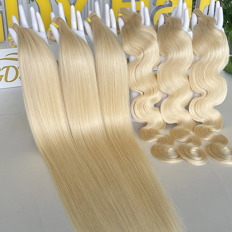 Russian Free Sample Raw Wefted Human Hair Extensions 613 Blonde Bundles with Frontal Hair Weave Distributors