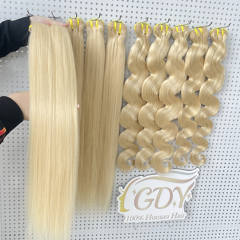 Russian Free Sample Raw Wefted Human Hair Extensions 613 Blonde Bundles with Frontal Hair Weave Distributors