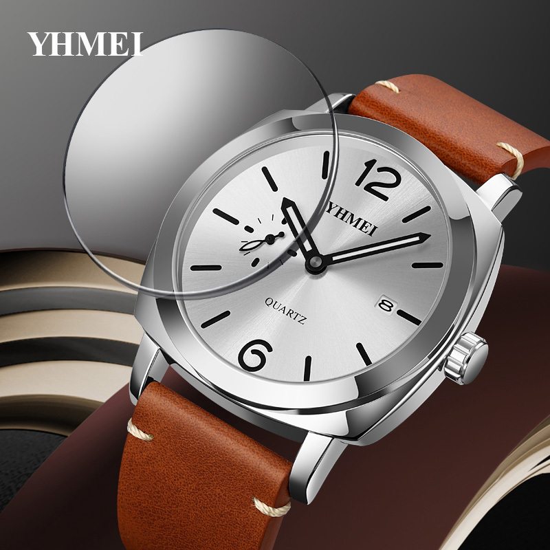 Customized LOGO Vintage Genuine Fashion Luxury Leather Strap Male Watch Leather Belt Wristband Calendar Watch Men