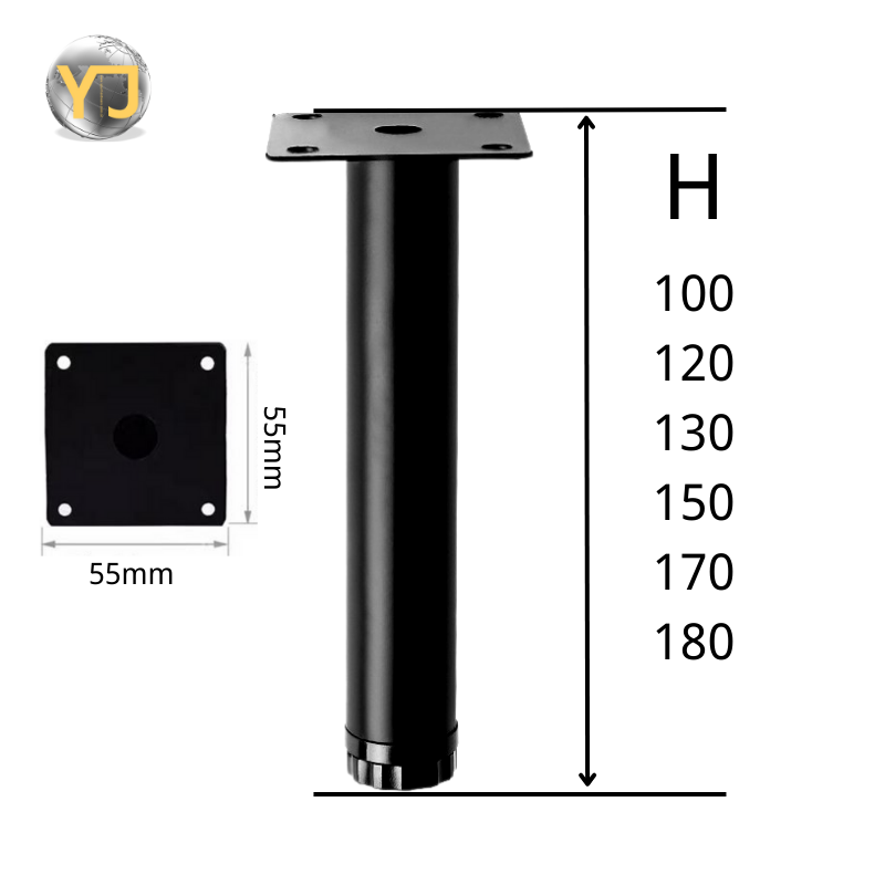 Manufacturer black furniture sofa table leg round tube cabinet leg metal feet leg accessories for furniture