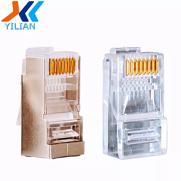 Shielded Keyston Jack Cat5e Connector Rj45 Modular Plug Rj45 Connector Gold Plate 3 Prong FTP CAT5 23AWG Silver OEM Male CN;GUA