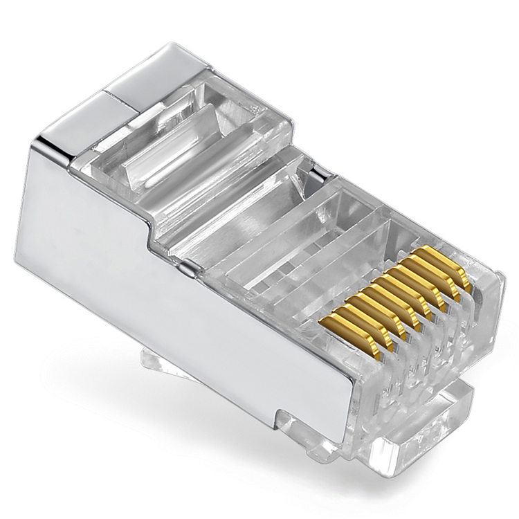 Shielded Keyston Jack Cat5e Connector Rj45 Modular Plug Rj45 Connector Gold Plate 3 Prong FTP CAT5 23AWG Silver OEM Male CN;GUA