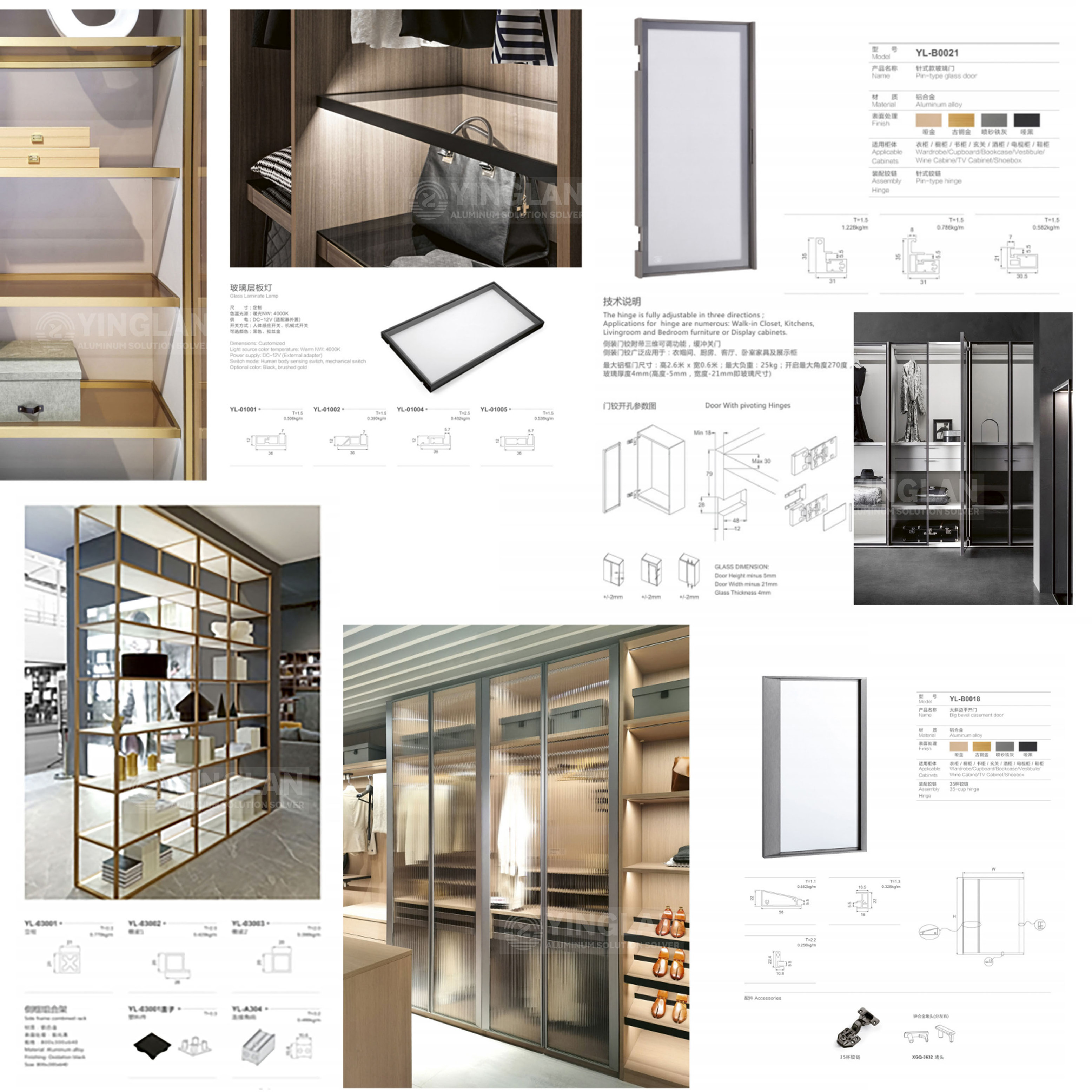 YL Aluminum Profile Wardrobe Closet Glass door Frame Aluminum Glass Door and Window Frame