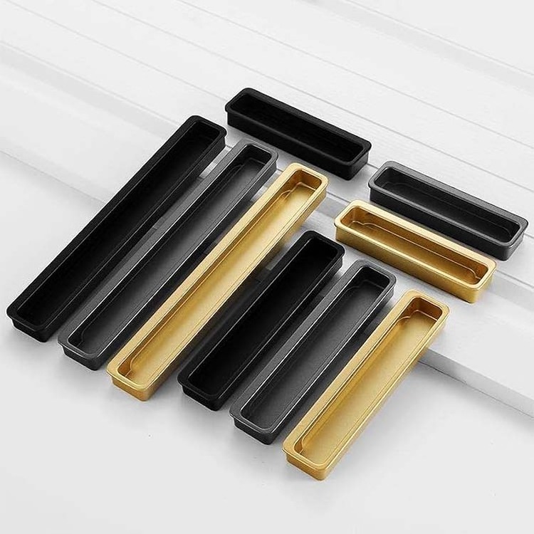 YL Black Gold Gray Furniture Hardware Aluminum Hidden Door Handles Concealed Built-in Pulls Recessed Handle Sliding Door Puller