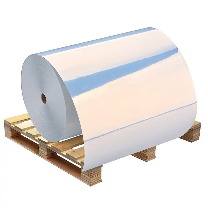 Hot selling factory price sticker material thermal transfer label paper jumbo roll with hotmelt low temperature adhesive