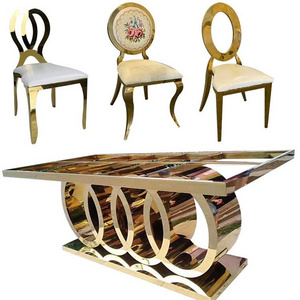 Luxury Dining Room Furniture Marble Modern Stainless Steel Hotel Furniture Table and Chair Set