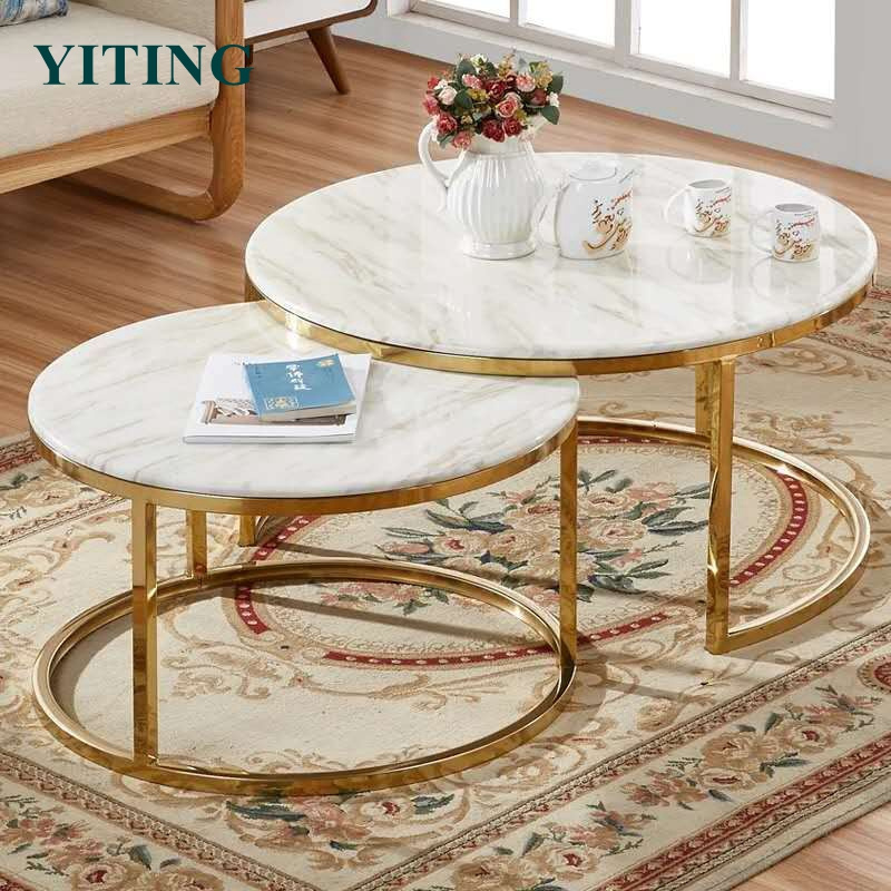 Stainless steel high gloss granite marble top small oval round rotating kitchen dining table