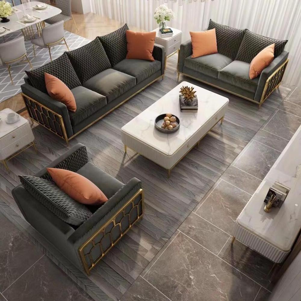 New fashion modern simple luxury stainless steel sofa combination living room high-end club gold sofa